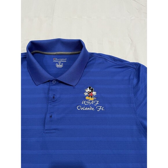 Champion Men's Polo Shirt Blue USAF Orlando FL Mickey Mouse Logo Size XXL 2XL - Picture 3 of 7